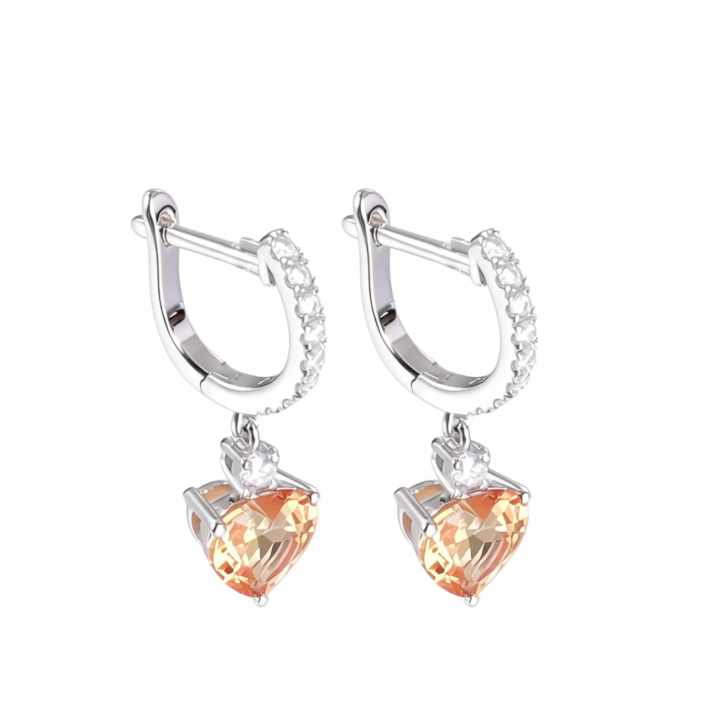 Elegantly crafted heart-shaped yellow sapphire dangle earrings in 925 sterling silver, sparkling brighter than classic moissanite earrings with micro-paved crystal hoops.
