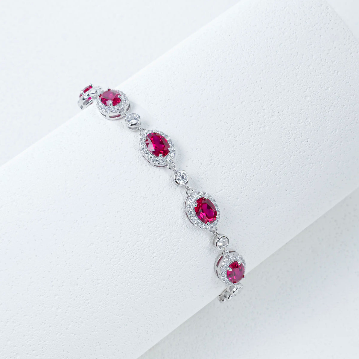 Silver and ruby bracelet with a lab grown ruby