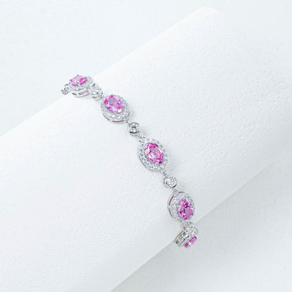 Padparadscha sapphire oval halo bracelet in 925 silver