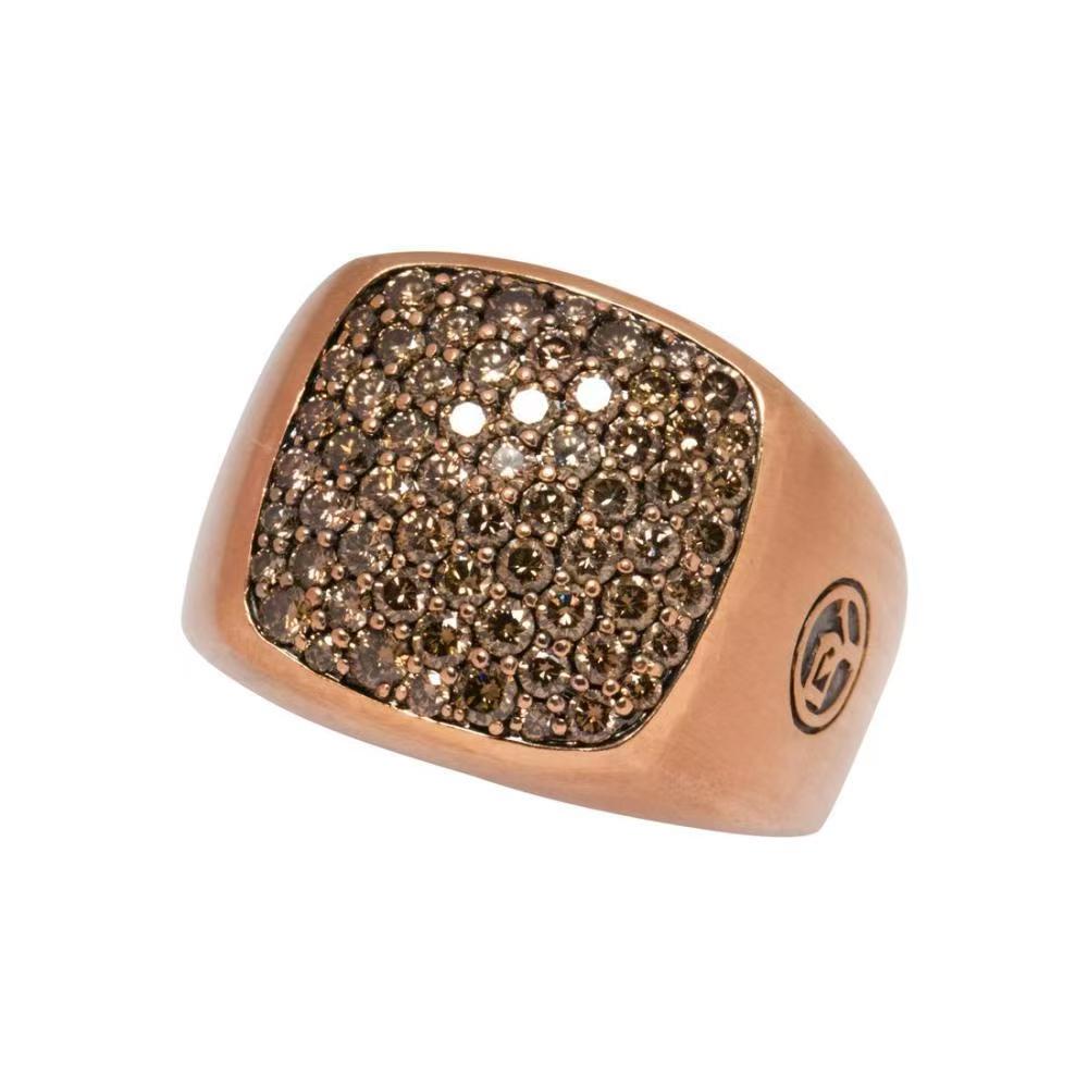 10K Rose Gold Round Cut Champagne Lab-Grown Diamond Ring with Luxe Pave Accent