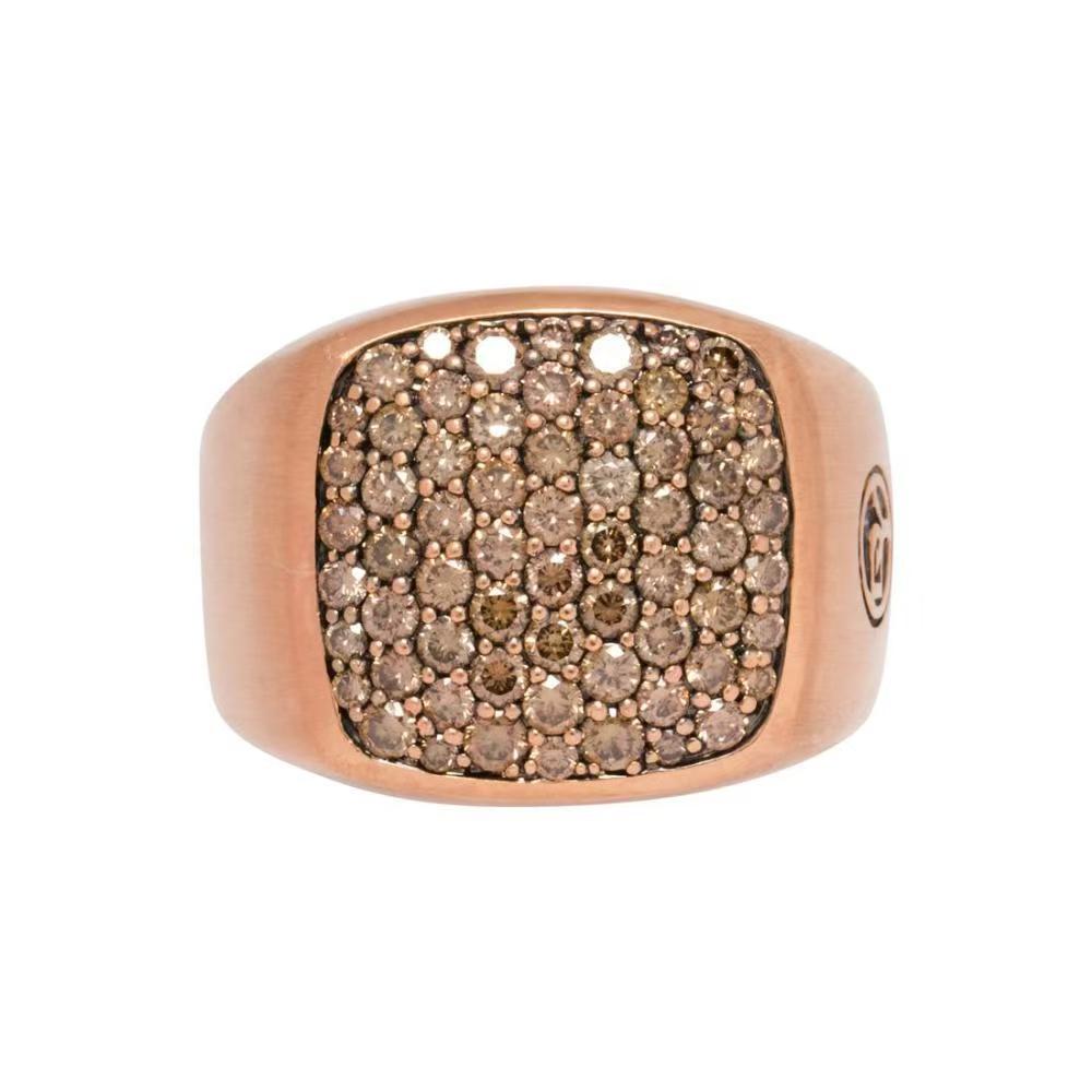 10K Rose Gold Round Cut Champagne Lab-Grown Diamond Ring with Luxe Pave Accent