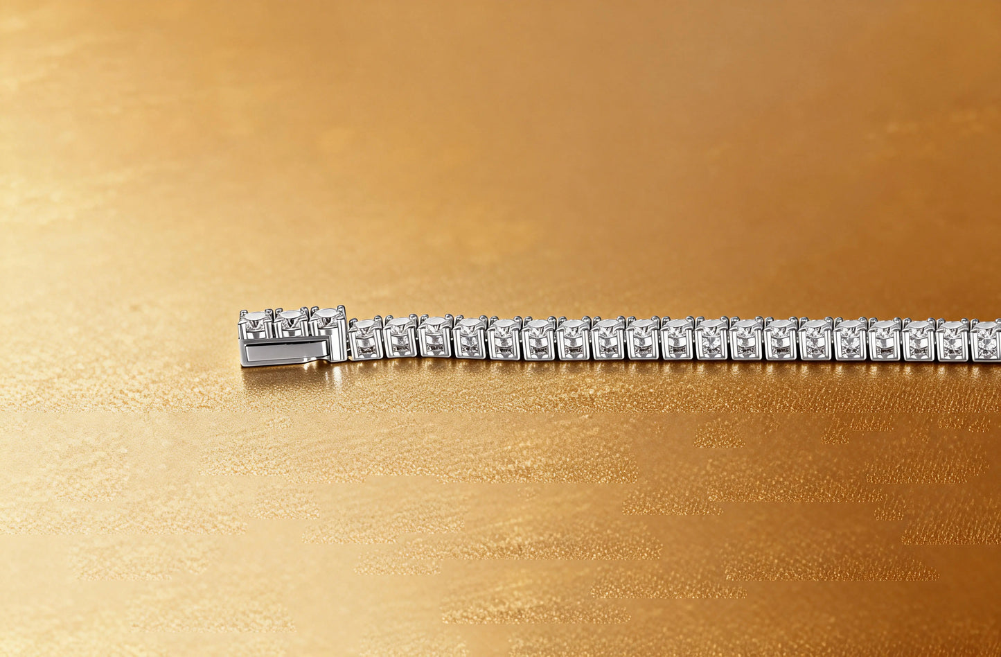 S925 sterling silver tennis bracelet featuring a continuous line of 2.0mm round brilliant white moissanite gemstones with a secure box clasp.