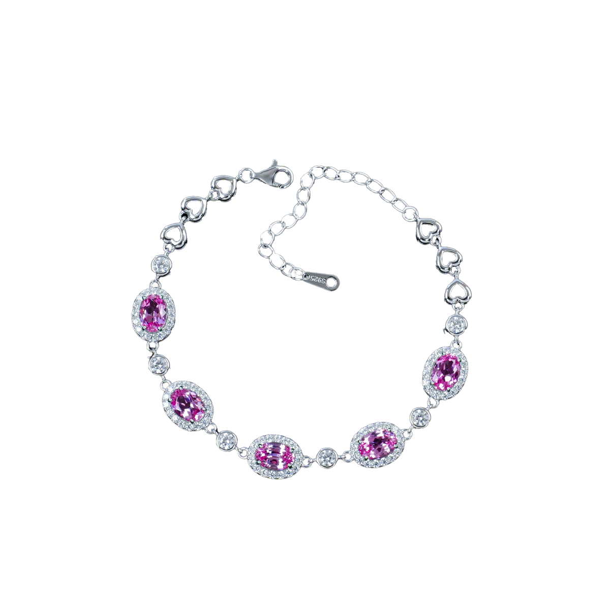 Padparadscha sapphire oval halo bracelet in 925 silver