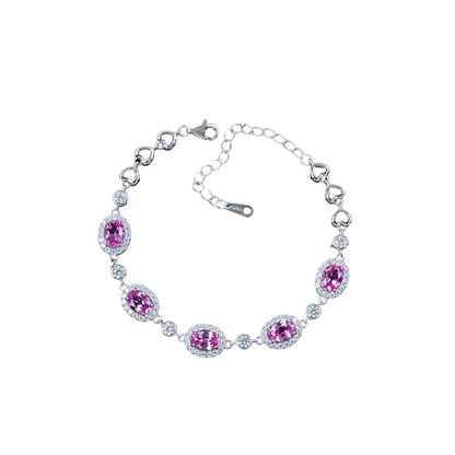 Padparadscha sapphire oval halo bracelet in 925 silver