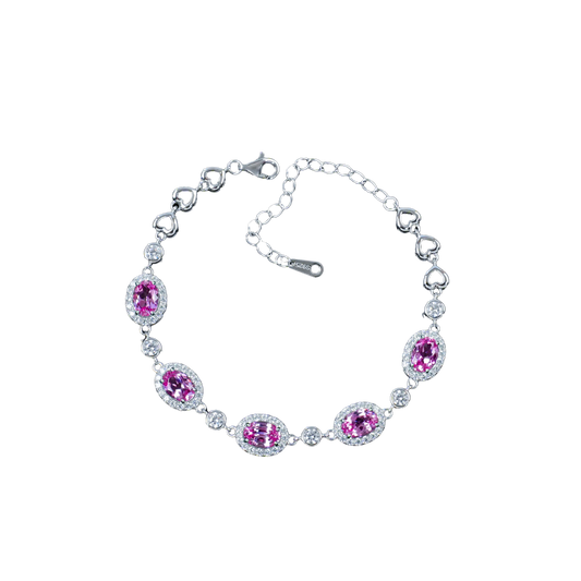 Padparadscha sapphire oval halo bracelet in 925 silver