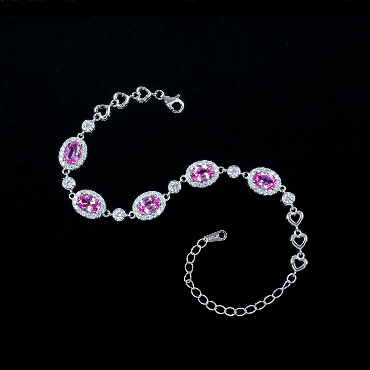 Padparadscha sapphire oval halo bracelet in 925 silver