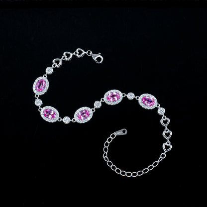 Padparadscha sapphire oval halo bracelet in 925 silver