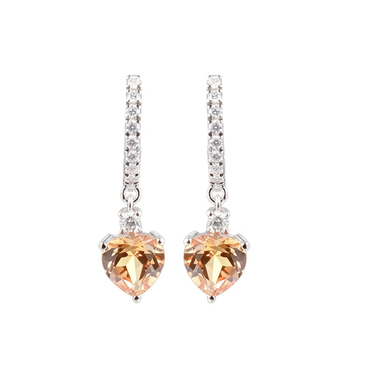Elegantly crafted heart-shaped yellow sapphire dangle earrings in 925 sterling silver, sparkling brighter than classic moissanite earrings with micro-paved crystal hoops.