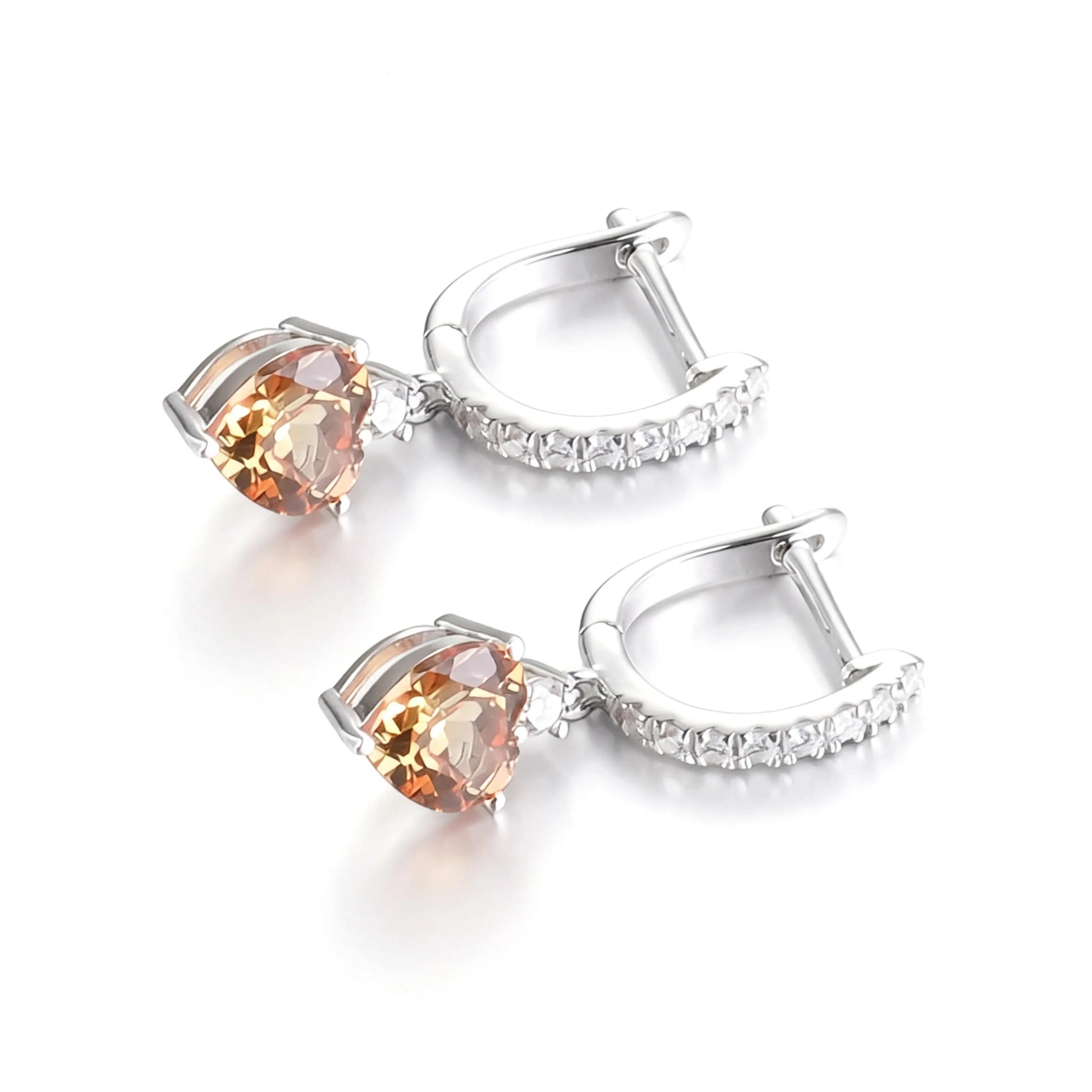 Elegantly crafted heart-shaped yellow sapphire dangle earrings in 925 sterling silver, sparkling brighter than classic moissanite earrings with micro-paved crystal hoops.