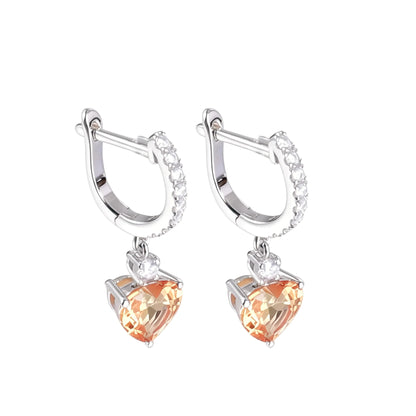 Elegantly crafted heart-shaped yellow sapphire dangle earrings in 925 sterling silver, sparkling brighter than classic moissanite earrings with micro-paved crystal hoops.