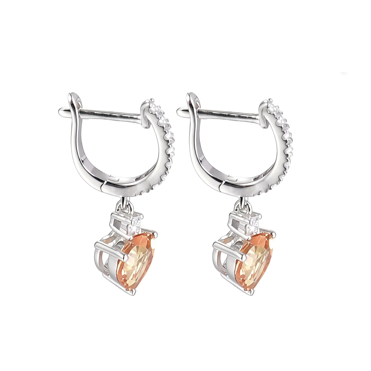 Elegantly crafted heart-shaped yellow sapphire dangle earrings in 925 sterling silver, sparkling brighter than classic moissanite earrings with micro-paved crystal hoops.