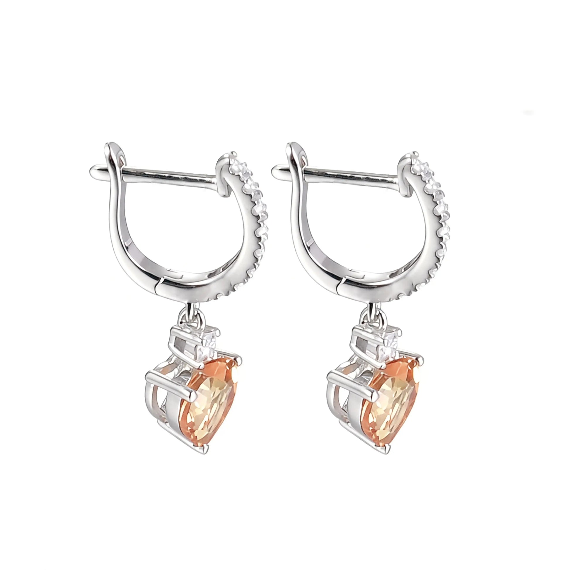 Elegantly crafted heart-shaped yellow sapphire dangle earrings in 925 sterling silver, sparkling brighter than classic moissanite earrings with micro-paved crystal hoops.