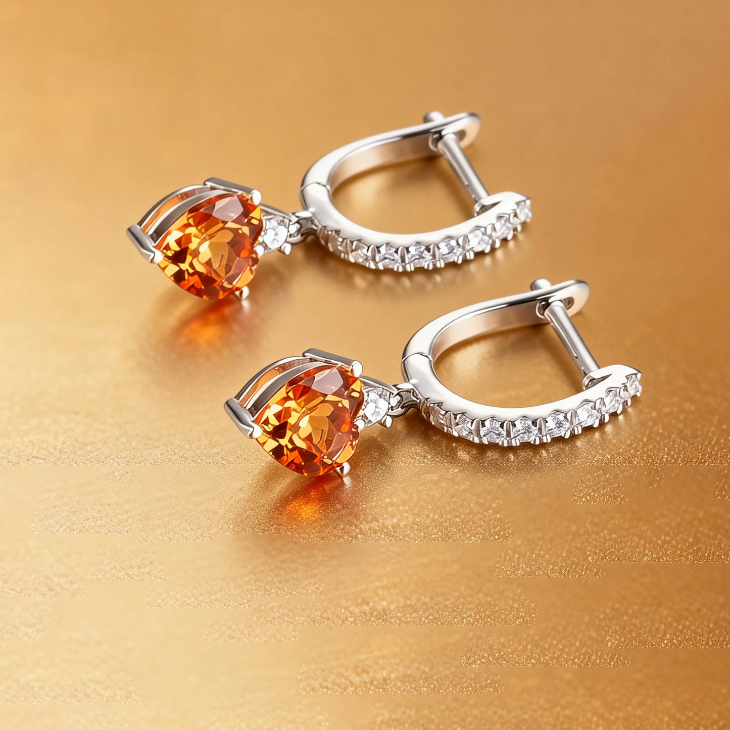 Elegantly crafted heart-shaped yellow sapphire dangle earrings in 925 sterling silver, sparkling brighter than classic moissanite earrings with micro-paved crystal hoops.