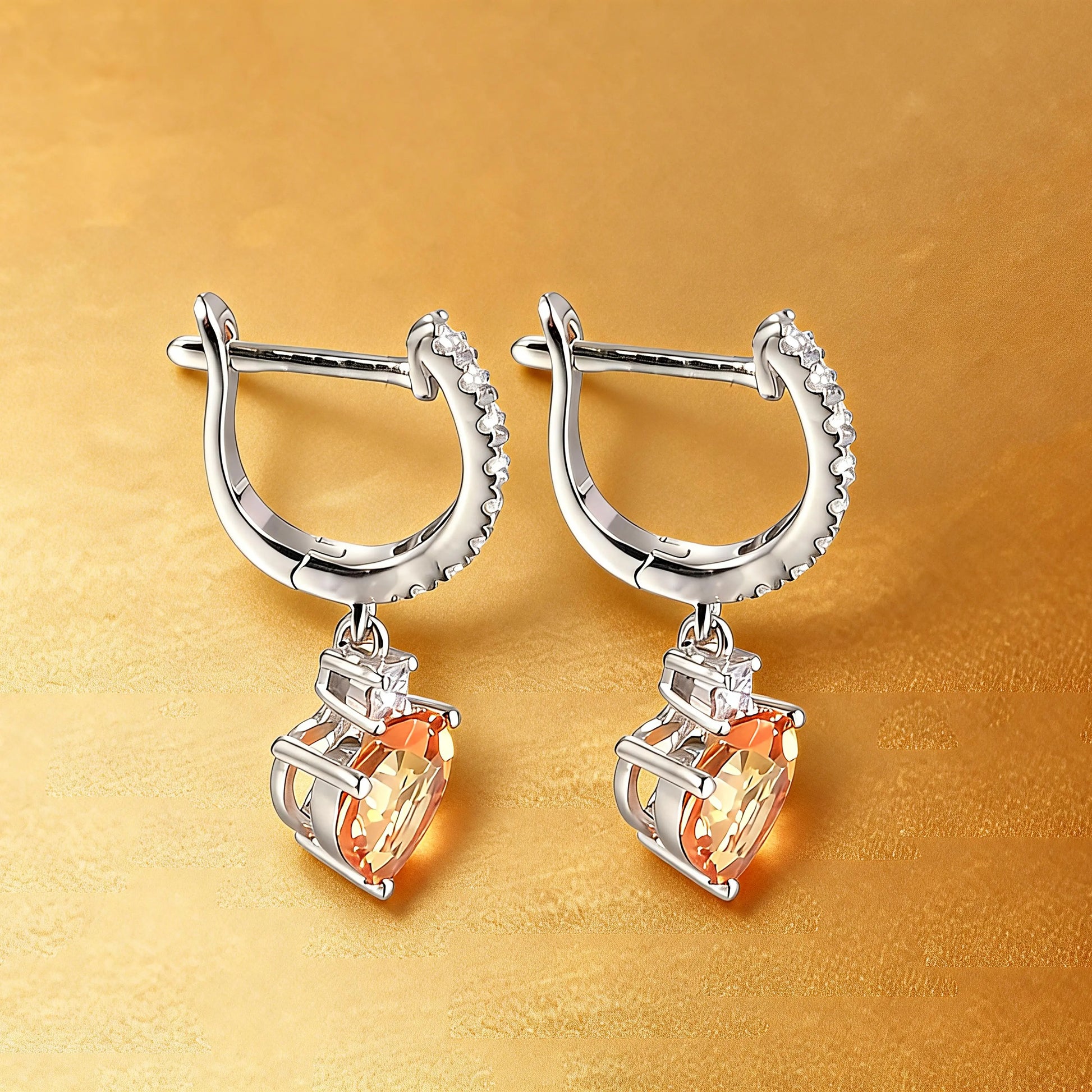 Elegantly crafted heart-shaped yellow sapphire dangle earrings in 925 sterling silver, sparkling brighter than classic moissanite earrings with micro-paved crystal hoops.