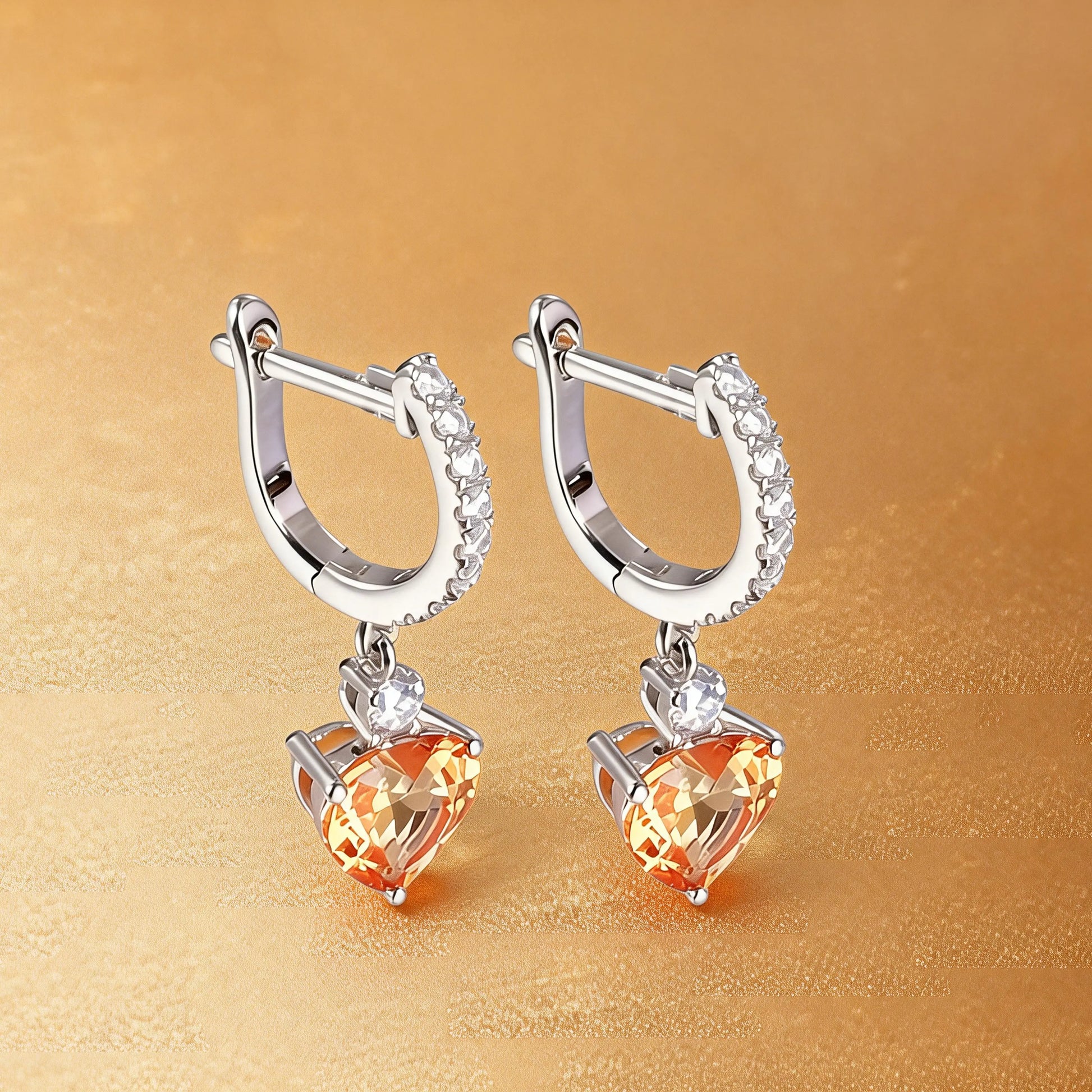 Elegantly crafted heart-shaped yellow sapphire dangle earrings in 925 sterling silver, sparkling brighter than classic moissanite earrings with micro-paved crystal hoops.